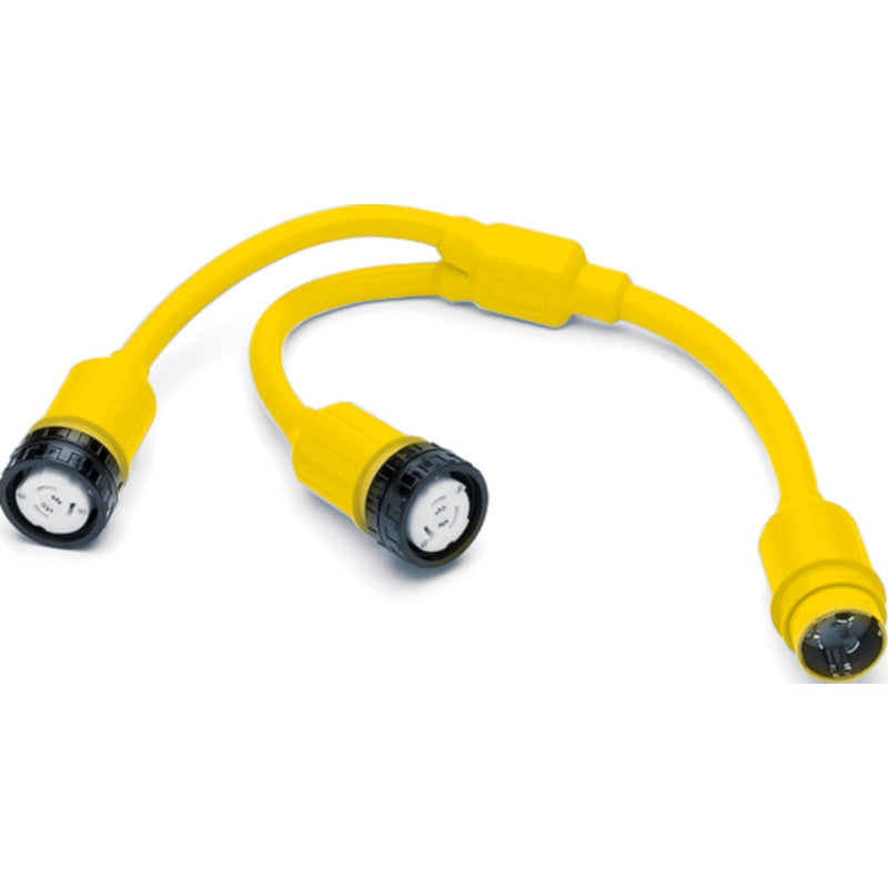 Marinco 153AY Standard "Y" Adapter Dock Side Male 50A 125/250V Locking to Boat Side Female 2-30A/125V Locking With Sealing Collar System