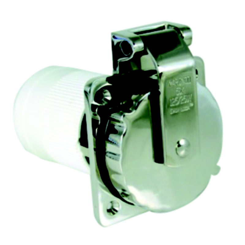 Marinco 6373EL-B 50A 125/250V Stainless Steel Power Inlet w/Rear Safety Enclosure