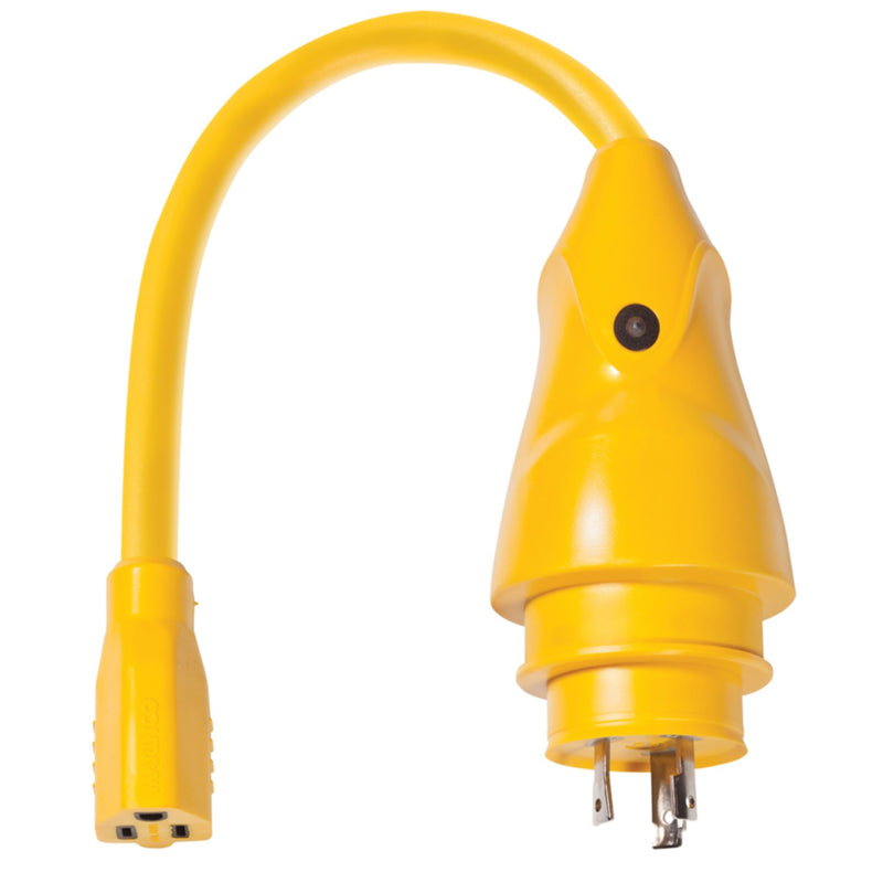 Marinco P30-15 EEL Pigtail Adapter Dock Side Male 30A 125V Locking to Boat Side Female 15A 125V Straight Blade