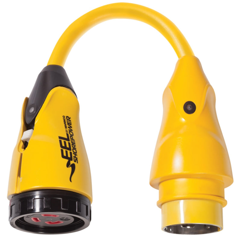 Marinco P504-30 EEL Pigtail Adapter Dock Side Male 50A 125/250V Locking to Boat Side Female 30A 125V Locking With Sealing Collar System