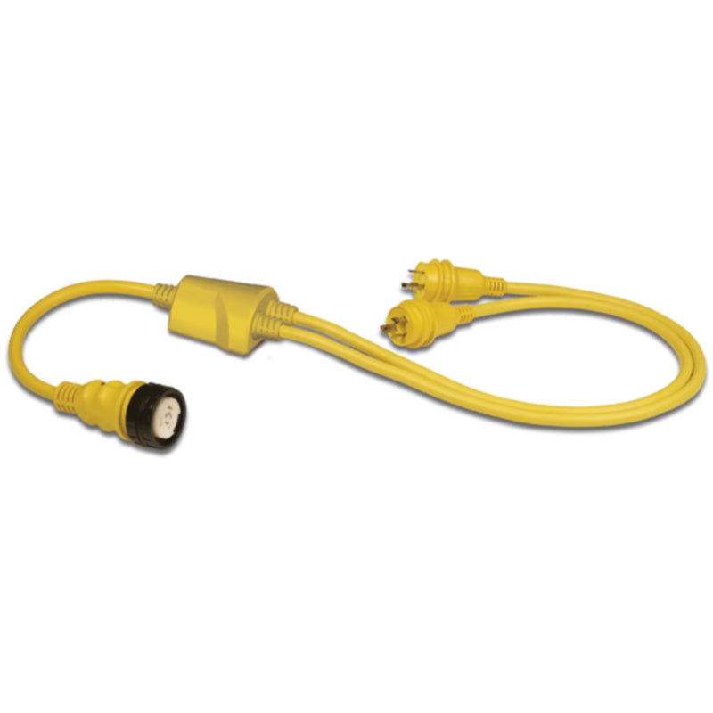 Marinco RY504-2-30 Reverse "Y" Adapter Dock Side Male 2-30A 125V Locking to Boat Side Female 50A 125/250V With Sealing Collar System