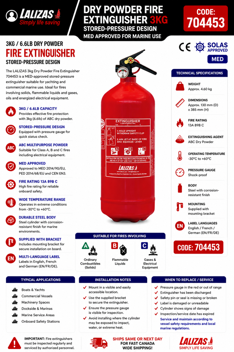 LALIZAS Dry Powder Fire Extinguisher | 3kg ABC | MED | EN/FR/DE | 704453