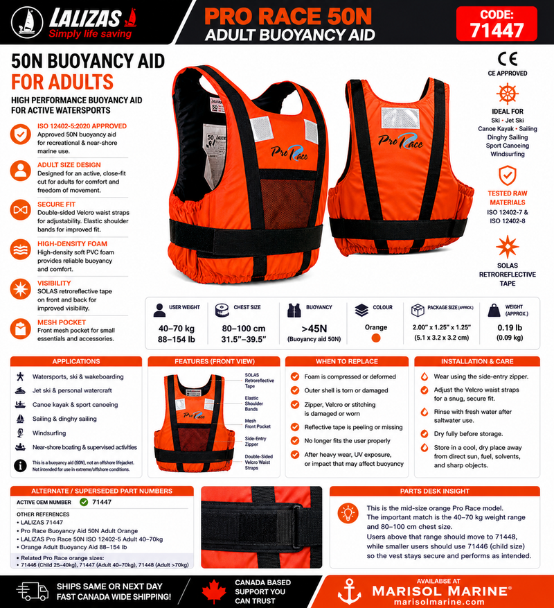 LALIZAS Pro Race Buoyancy Aid 50N | Adult 40–70kg | 71447 | Orange