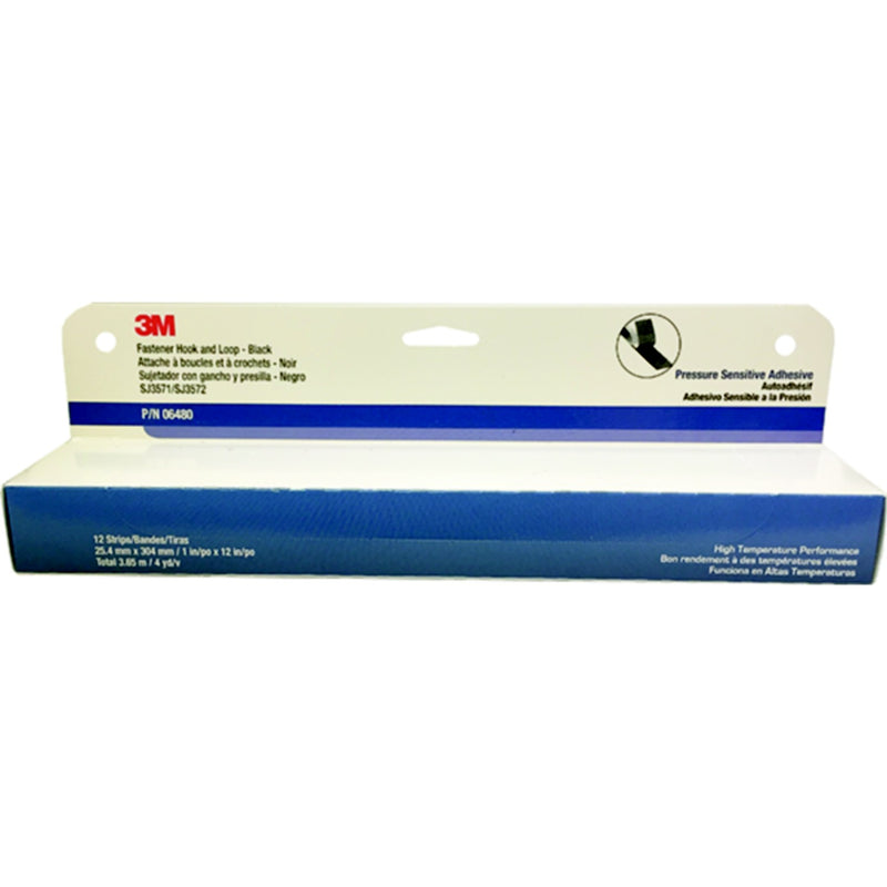 3M Hook And Loop Fastening Strips, 1" x 12", 12/pack, 6 packs/case