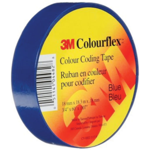 3M Colourflex™ Coloured Vinyl Electrical Tape, 18mm x 18.3m, Blue, 40/case