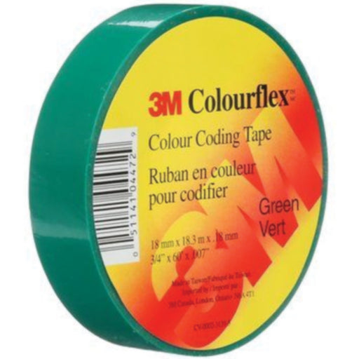 3M Colourflex™ Coloured Vinyl Electrical Tape, 18mm x 18.3m, Green, 40/case