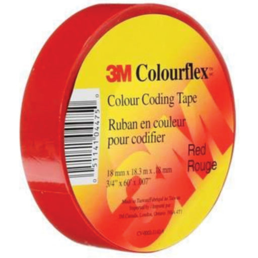 3M Colourflex™ Coloured Vinyl Electrical Tape, 18mm x 18.3m, Red, 40/case