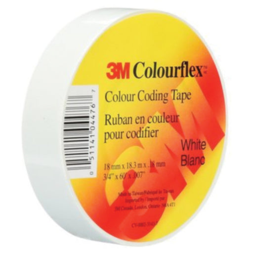 3M Colourflex™ Coloured Vinyl Electrical Tape, 18mm x 18.3m, White, 40/case