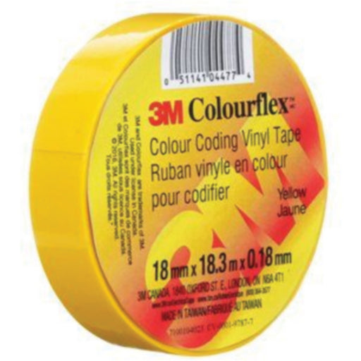 3M Colourflex™ Coloured Vinyl Electrical Tape, 18mm x 18.3m, Yellow, 40/case