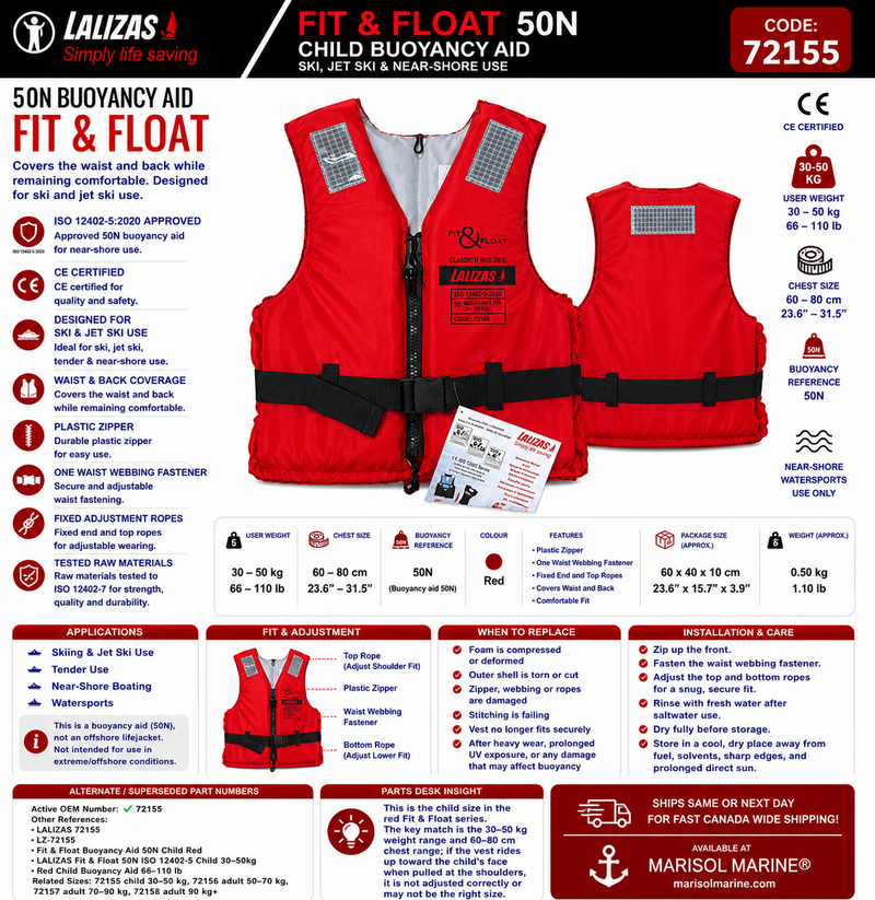 Fit & Float Buoyancy Aid 50N | Child 30–50kg | 72155 | Red