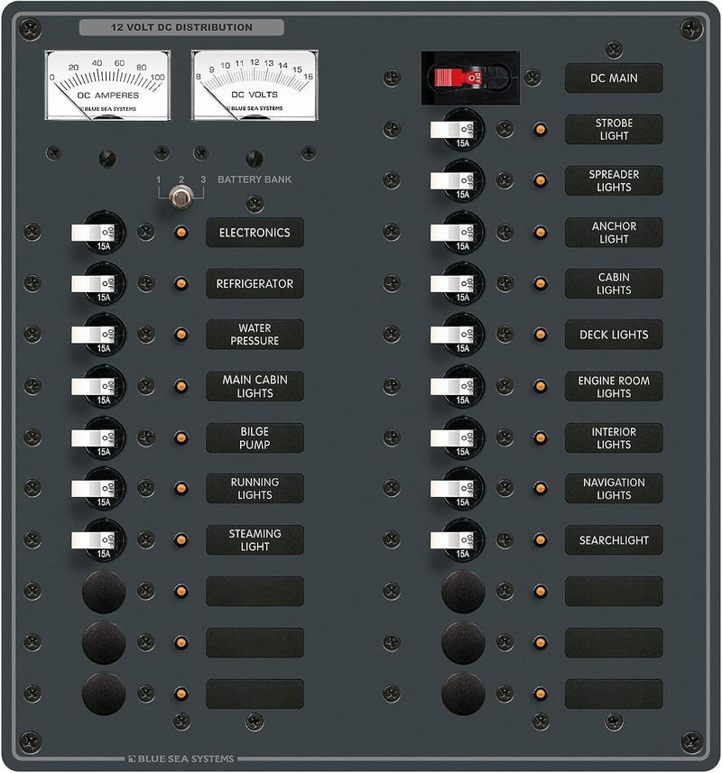 Blue Sea Systems Analog DC Panel Main + 22-Position 8028/8038 12V (BSS 8380)