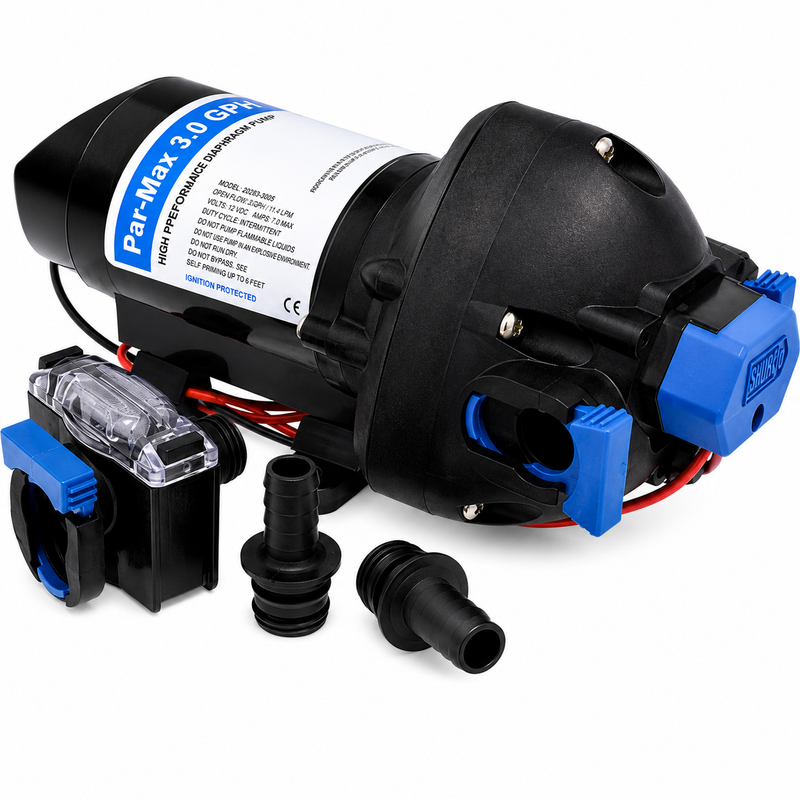 Jabsco Par-Max Freshwater Pump — 12V, 3.0 GPM, with Bypass Module & Strainer (3139-540-123A)