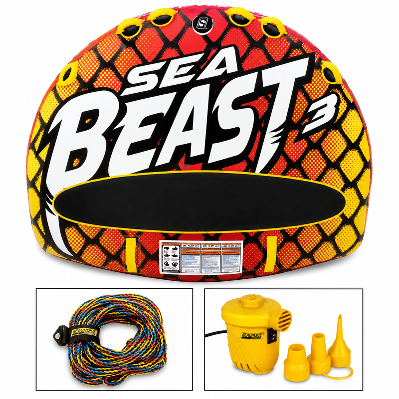 Seachoice Sea-Beast 3 Towable Tube Bundle – 3 Riders with Pump & Rope