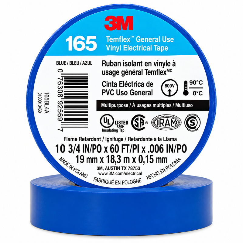 3M Vinyl Tape - 19MMX18M Temflex Tape Blue | 165BL4A