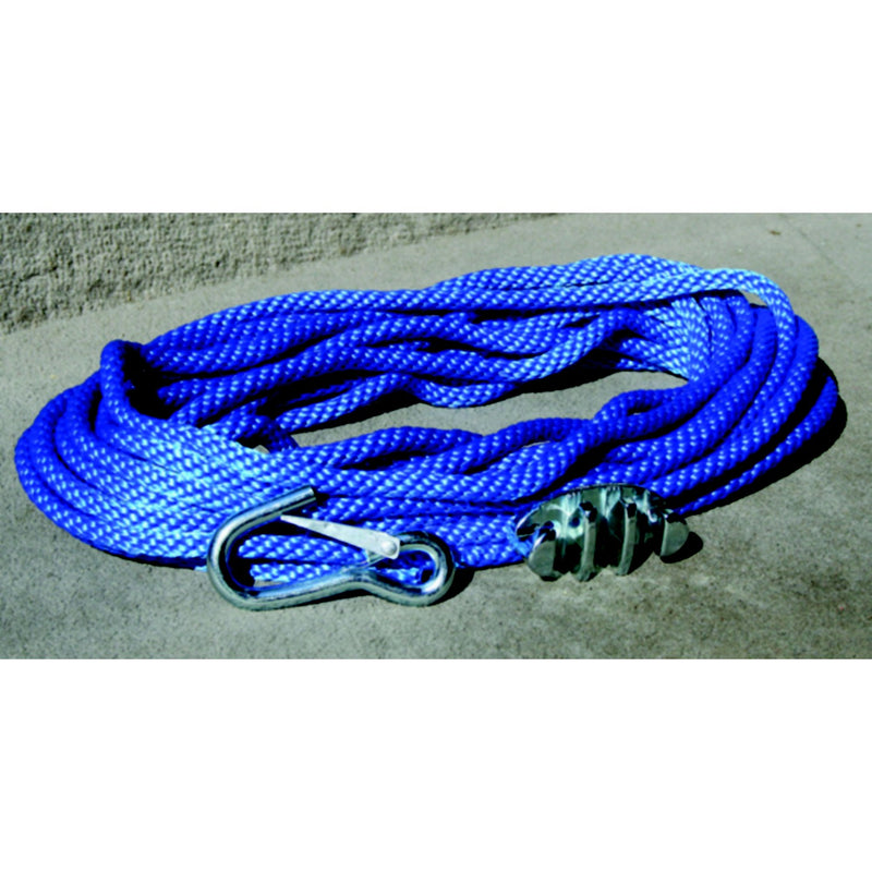 Panther Blue Polypropylene 3/8" Anchor Rope Includes No-Tie Rope Cleat and Snap Hook