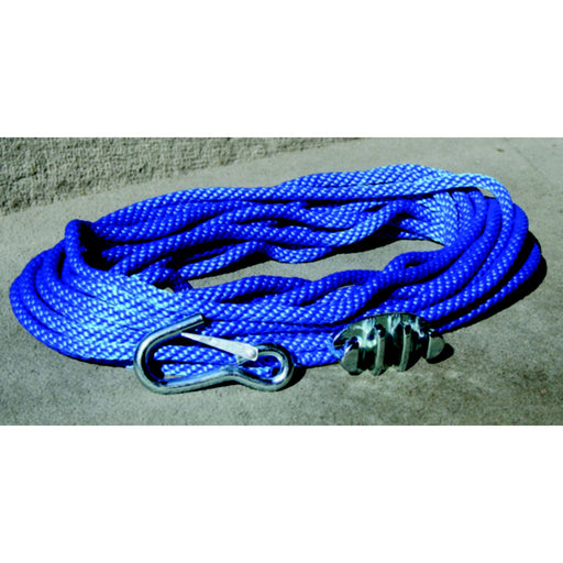 Panther Blue Polypropylene 3/8" Anchor Rope Includes No-Tie Rope Cleat and Snap Hook