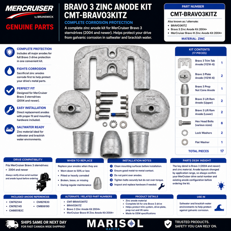 MerCruiser Zinc Anode Kit Bravo 3 2004+ CMT-BRAVO3KITZ