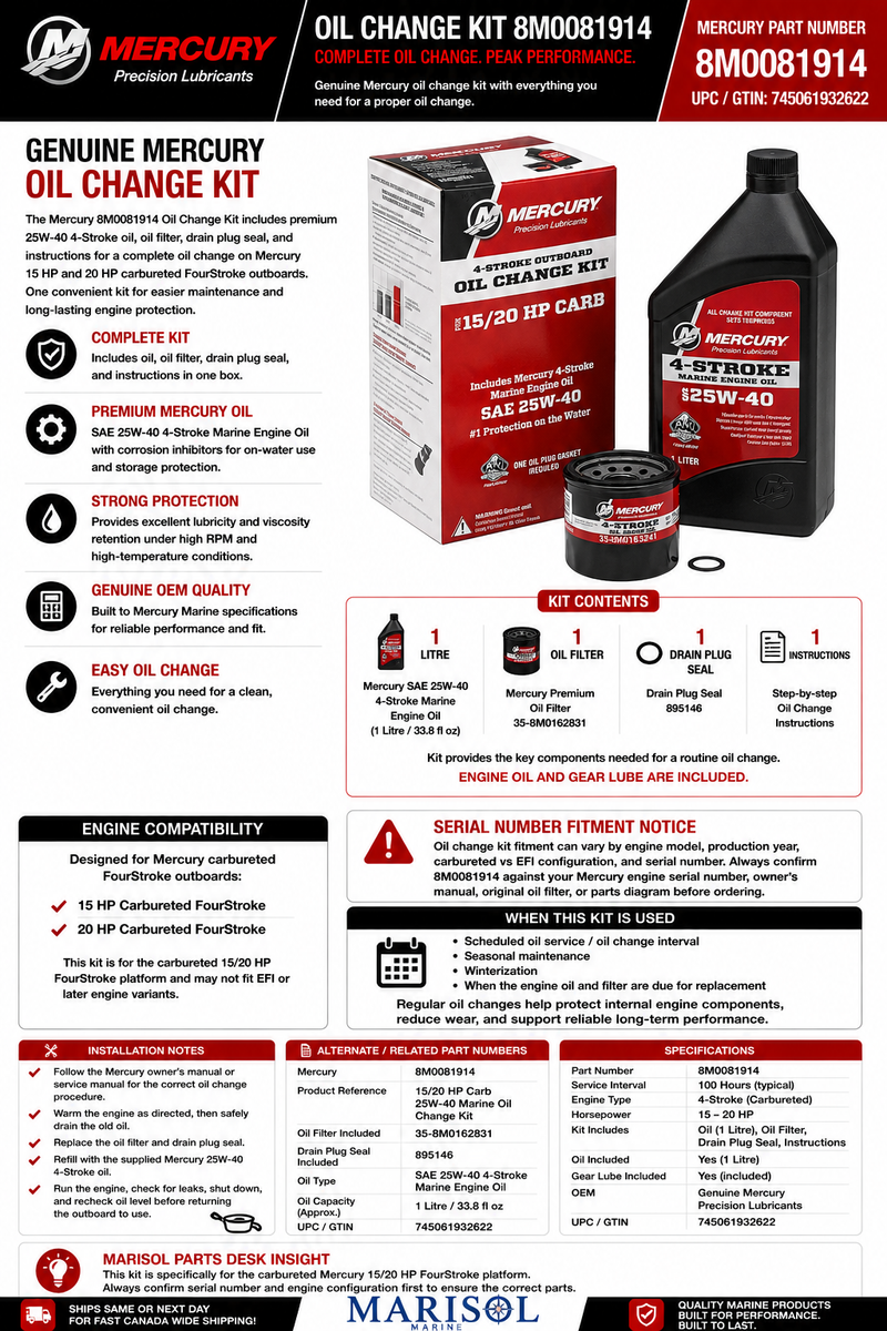 Mercury Quicksilver Oil Change Kit 8M0081914