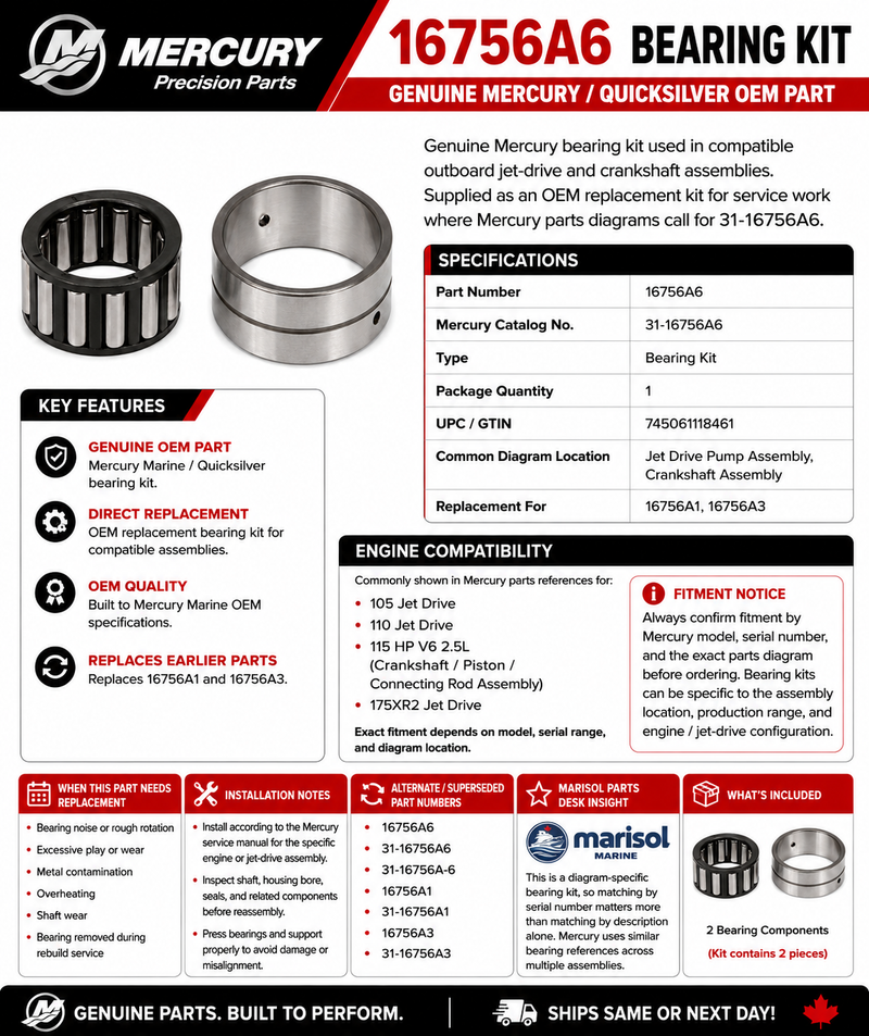 Mercury MerCruiser Outboard Jet-Drive Bearing Kit 16756A6