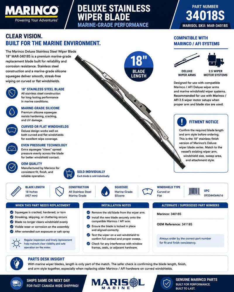 18" Deluxe SS Wiper Blade MAR-34018S