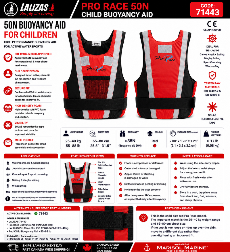 LALIZAS Pro Race Buoyancy Aid 50N | Child 25–40kg | 71443 | Red
