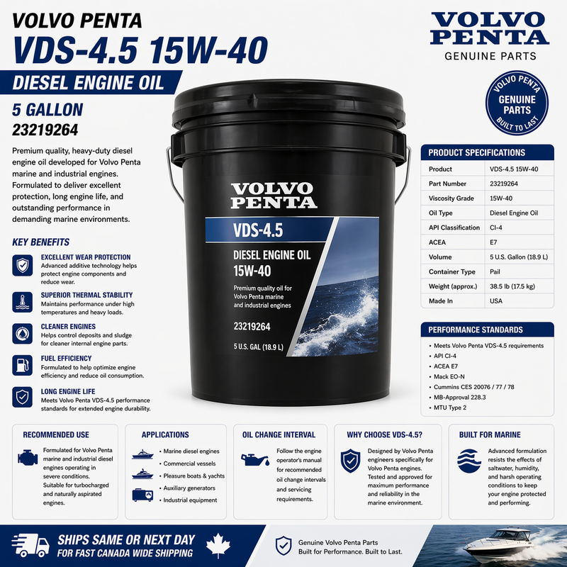Volvo Penta VDS-4.5 15W-40 Diesel Engine Oil 5 Gallon – 23219264