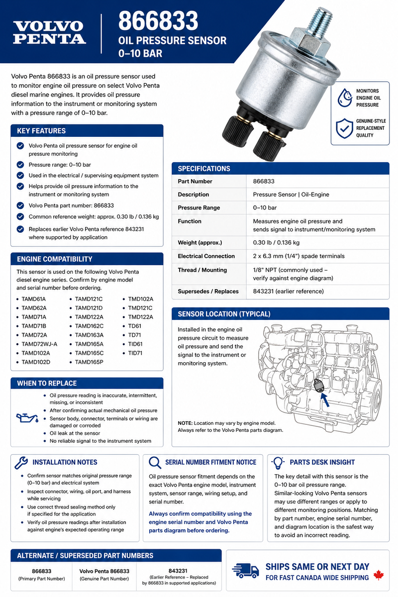 Volvo Penta Pressure Sensor 866833