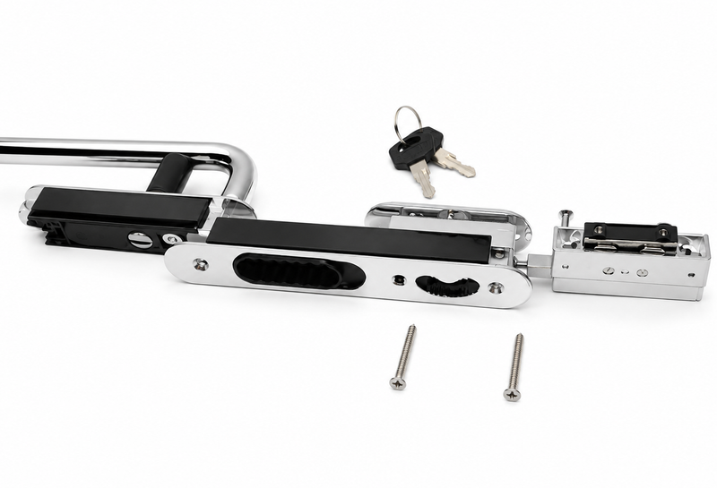 Mobella Talon Sliding Door Latch with High Seas Handle Kit | Chrome | 22.5–27mm Tube