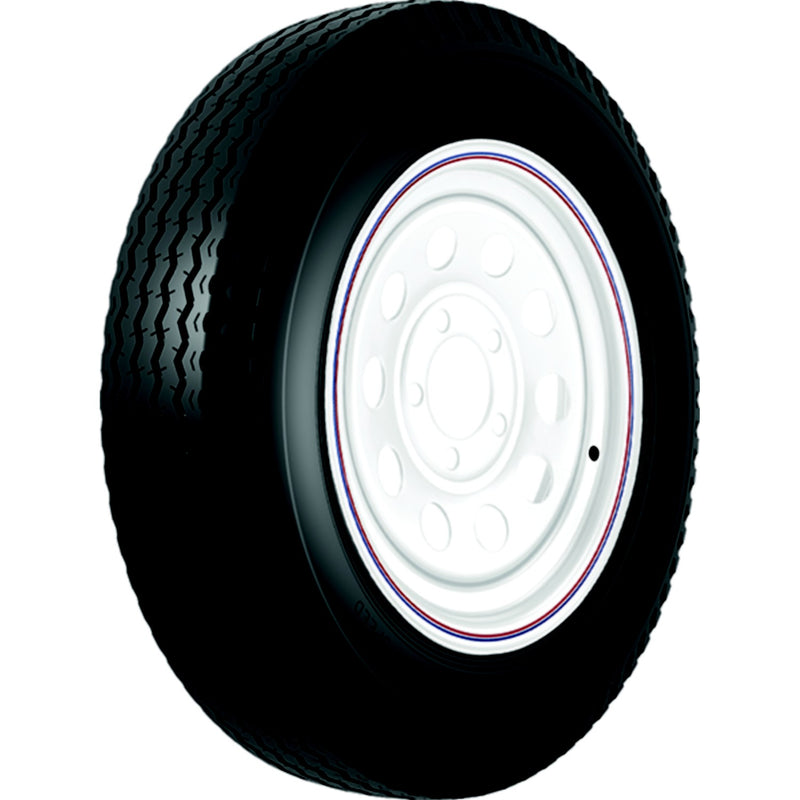 Loadstar Bias Tire and Wheel (Rim) Assembly K353 530-12 5 Hole 6 Ply, White With Stripe, Modular