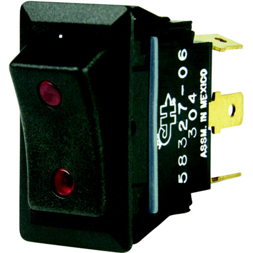 BEP 1001715 Rocker Switch, On-Off-On, SPDT, 1/4" Blade Terminals, Illuminated Red (2 positions)