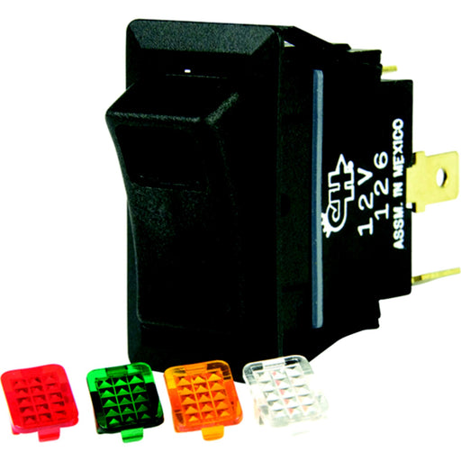 BEP 1001716 Rocker Switch, Off-On, SPST, 1/4" Blade Terminals, Illuminated w/4 Interchangeable Colors