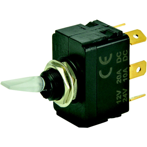 BEP 1001907 Illuminated Toggle Switch, On-Off-On, SPDT, 1/4" Blade Terminals, Illuminated Red