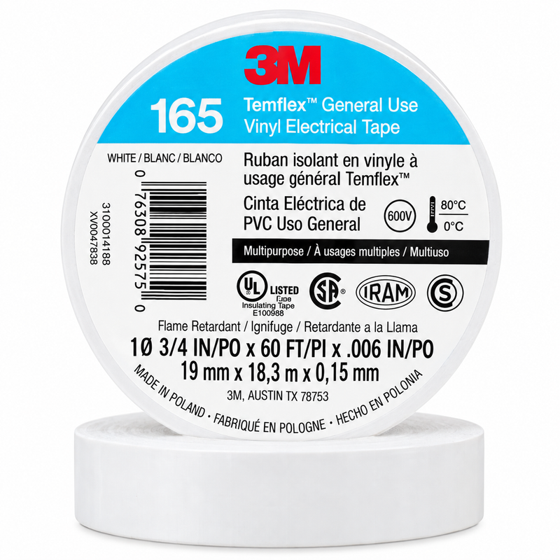 3M Vinyl Tape - 19MMX18M Temflex Tape White | 165WH4A