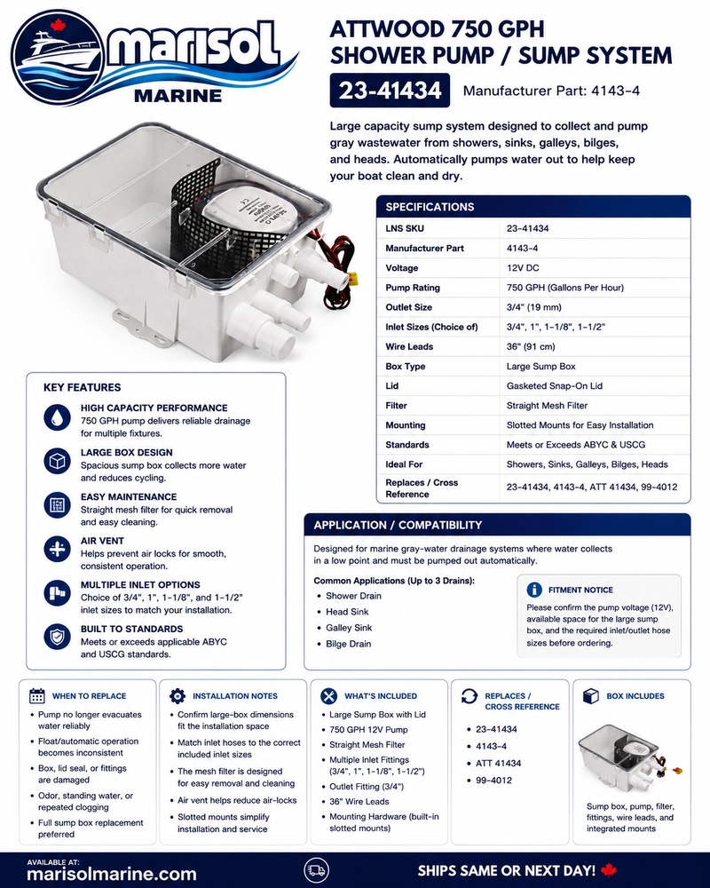 Attwood Shower Sump Pump System 750 GPH 12V | 4143-4