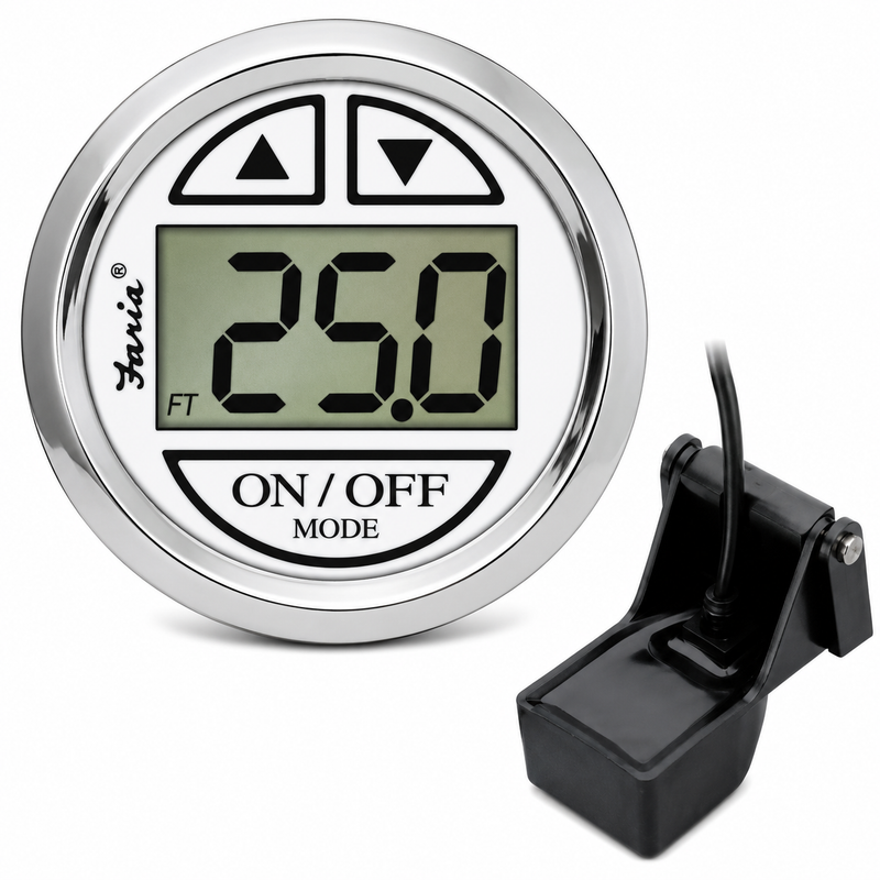 Faria Digital Depth Sounder - Chesapeake White S/S Transom Mount (FAR 13850)