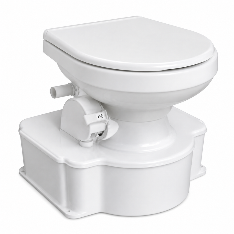 Dometic M65-5000 All-In-One Marine Toilet – White with Wood Seat (312500001)