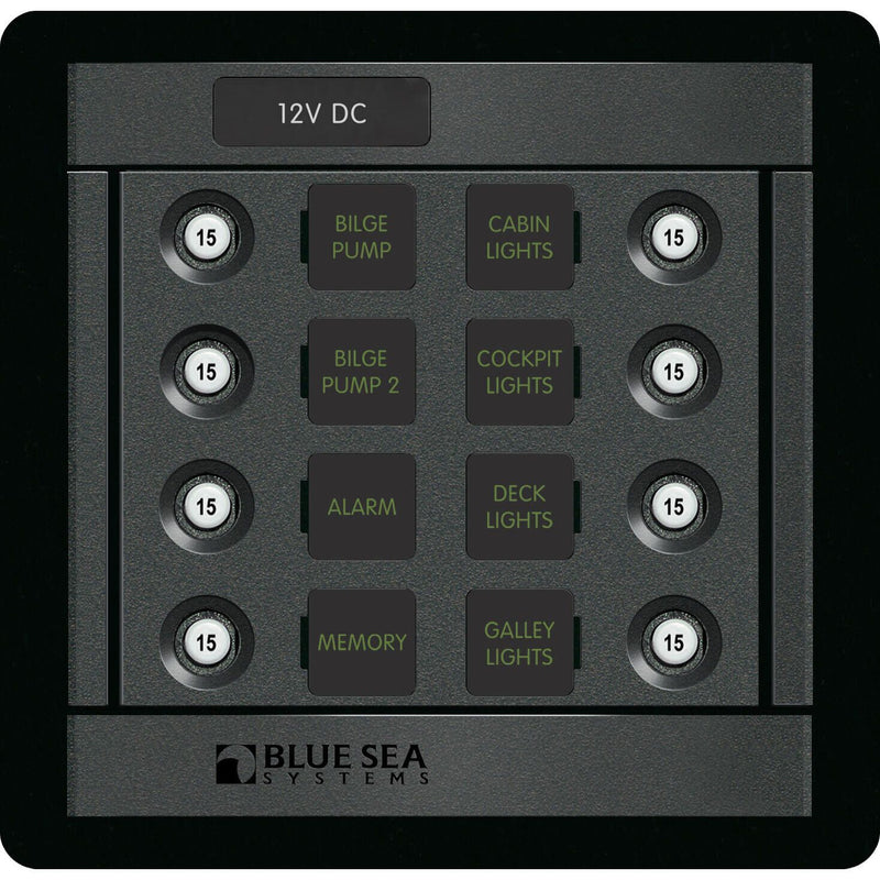 Blue Sea Systems DC Push Button Reset-Only Branch Circuit Breaker Panel 8-Position (BSS 1450)