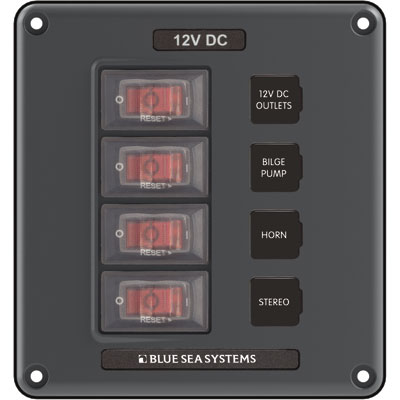 Blue Sea Systems Breaker Switch Panel - Panel Switch H2O Cb 4POS Gray | 4320