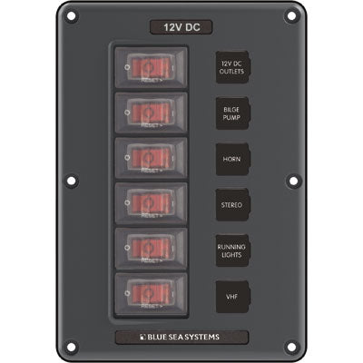 Blue Sea Systems Breaker Switch Panel - Panel Switch H2O Cb 6POS Gray | 4322