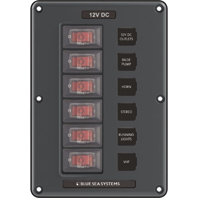 Blue Sea Systems Breaker Switch Panel - Panel Switch H2O Cb 6POS Gray | 4322