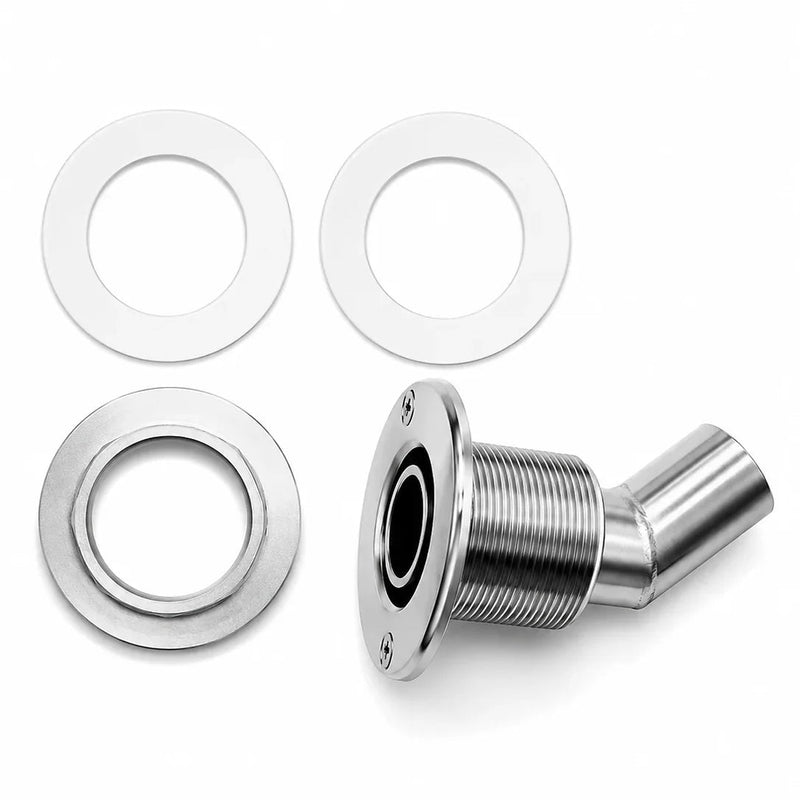 General Components Stainless Steel Thru Hull Fitting, 38 mm, 90° Base, Angled Connector, Boltless GC5046