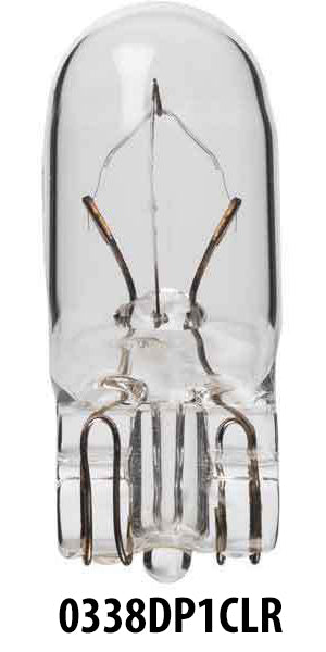 Perko 0338DP1CLR 5 W wedge-base bulb. One bulb shown; retail pack contains two bulbs.