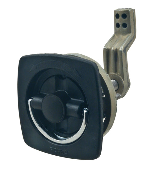 Perko 0932DP1BLK black non-locking flush latch with No. 1 offset cam. Separate flexible strike not pictured.