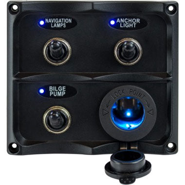 Sea-Dog Toggle Switch Panel - Nylon 3 Sw Panl W/led Powr Soc | 424623-1