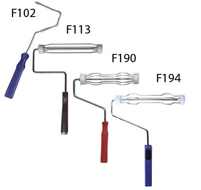 Comparison image of Simms roller frames labelled F102, F113, F190 and F194