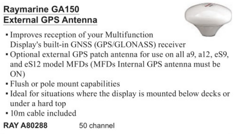Raymarine GA150 External GPS Antenna 50 Channel (RAY A80288)