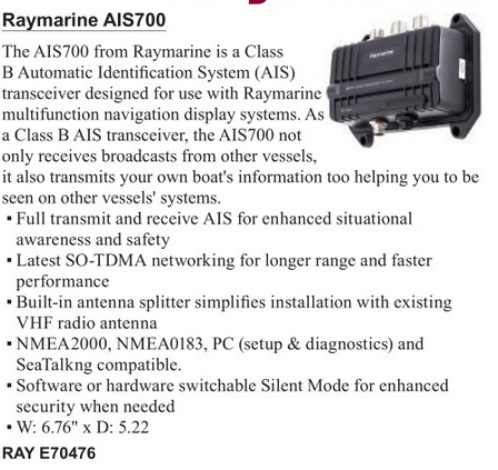 Raymarine AIS700 Class B AIS Transceiver (RAY E70476)