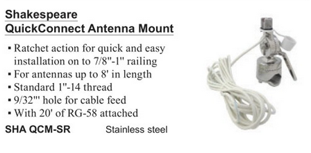 Shakespeare QuickConnect Antenna Mount QCM-SR Stainless Steel Ratchet (SHA QCM-SR)