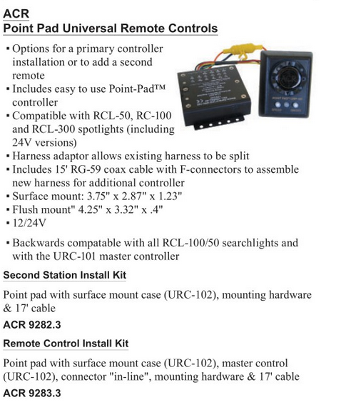 ACR Point Pad Universal Remote Control - Second Station Install Kit