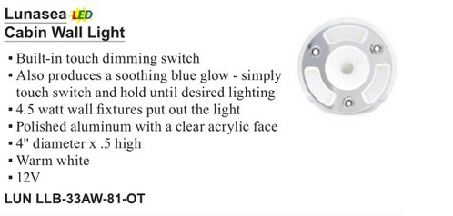 Lunasea LED Cabin Wall Light LLB-33AW-81-OT 4" Round (LUN LLB-33AW-81-OT)